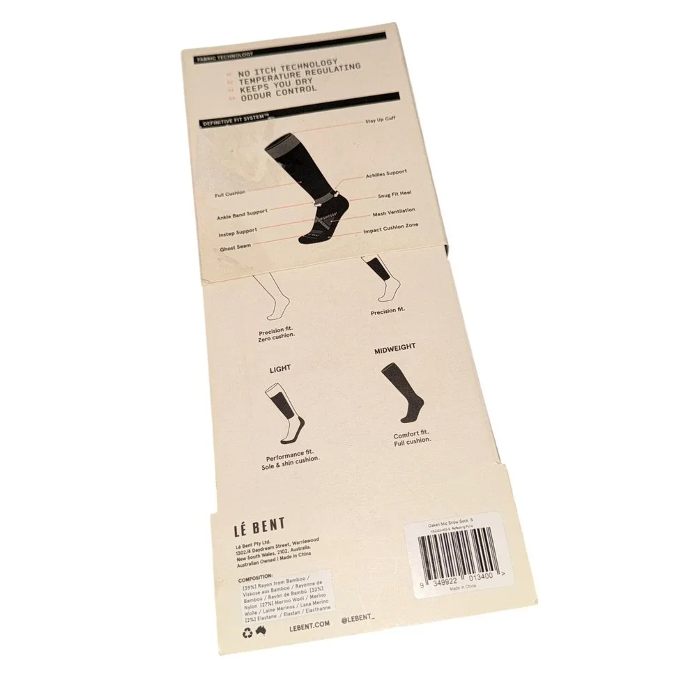 NEW Le‎ Bent Snow Midweight Mens Small Socks Blue Merino Blend Over The Calf